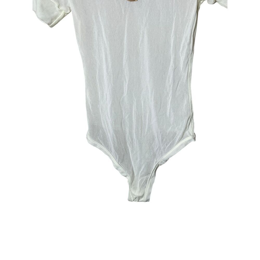 SKIMS Mesh T-Shirt Bodysuit In Bone Women’s Sheer Top Size M‎ NWT - Picture 3 of 8